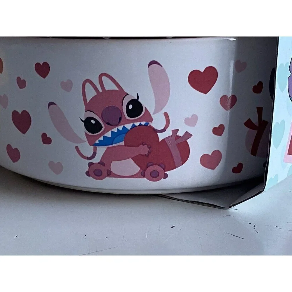 Disney Stitch And Angel Valentines Hearts Ceramic Brie Baker‎ & Wood Spoon NEW